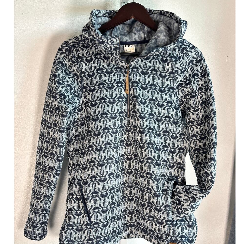 LIV Earth Fleece Pullover Hoodie Womens Small Blue Geometric 1/4 Zip